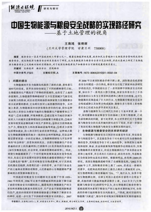 中国生物能源与粮食安全战略的实现路径研究——基于土地管理的视角