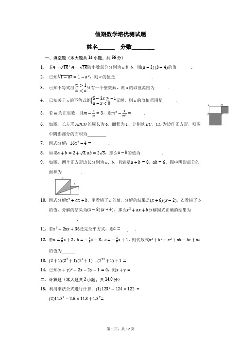假期数学培优测试题(含答案)