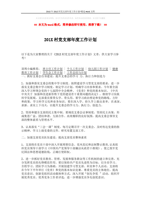 2018年201X村党支部年度工作计划-精选word文档 (2页)