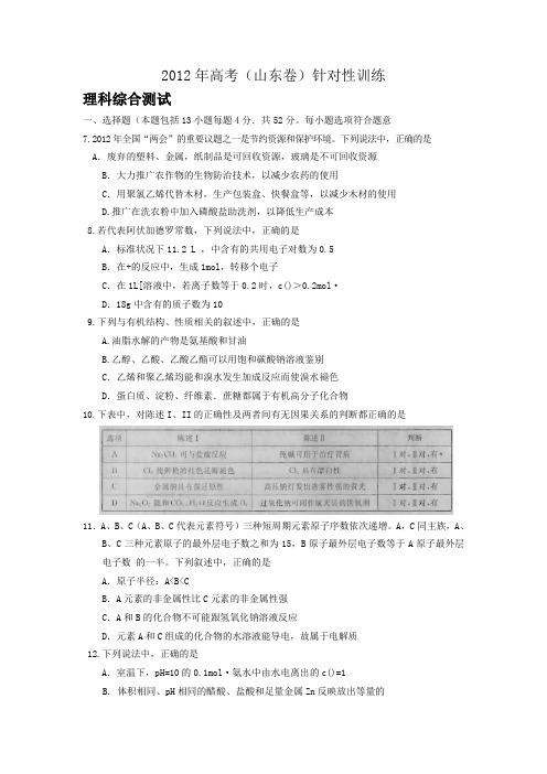 山师附中2012年高考