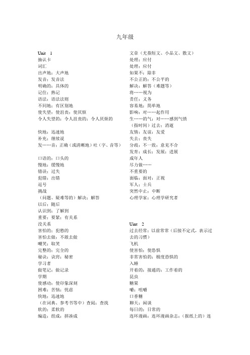 人教版英语九年级单词(汉译英)