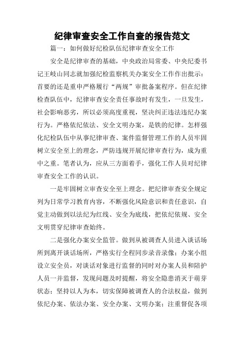 纪律审查安全工作自查的报告范文