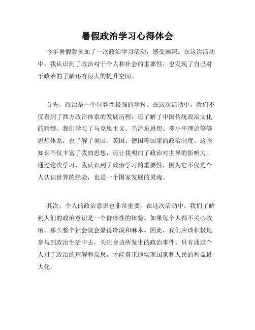 暑假政治学习心得体会