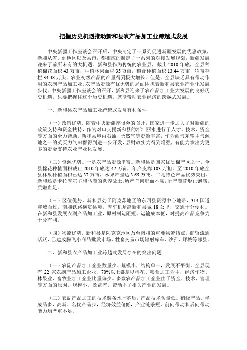 把握历史机遇推动新和县农产品加工业跨越式发展