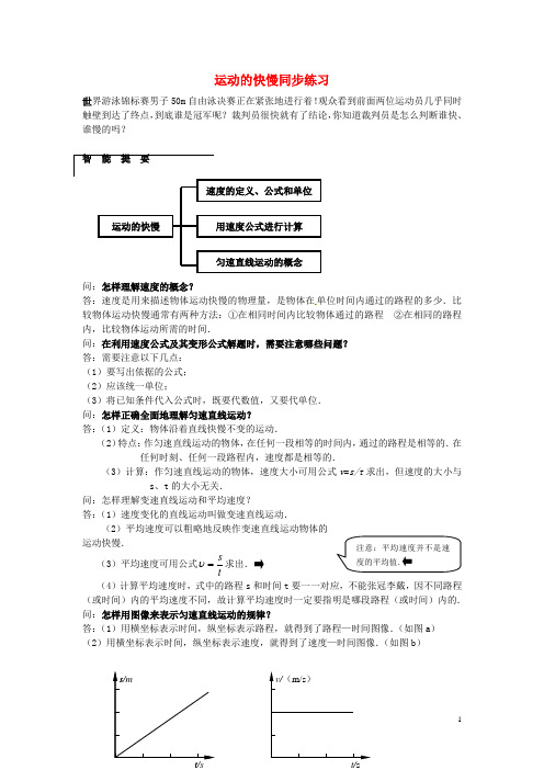 九年级物理全册 第十二章 运动和力《运动的快慢》同步练习 新人教版