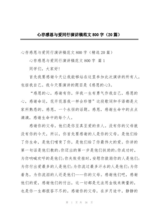 心存感恩与爱同行演讲稿范文800字(20篇)