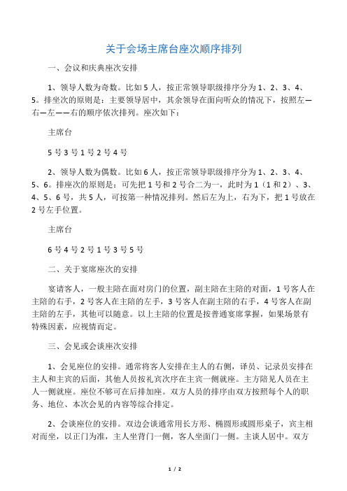 正式会议主席台座次顺序排列规则