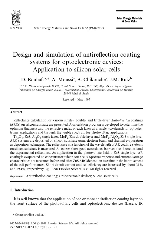 Design and simulation of antireflection coating systems for optoelectronic devices Application