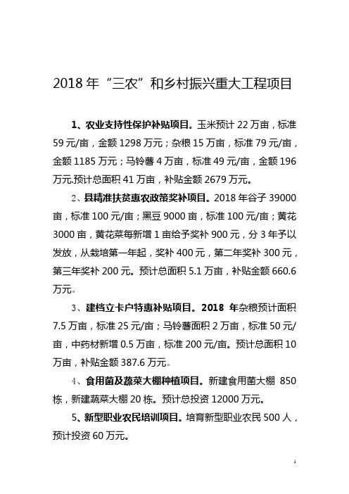 2018年乡村振兴战略重大项目