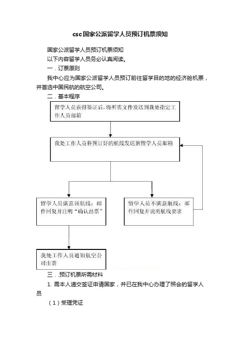 csc国家公派留学人员预订机票须知
