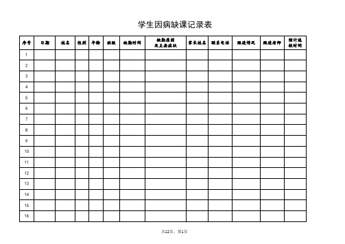 培训机构因病缺课记录表