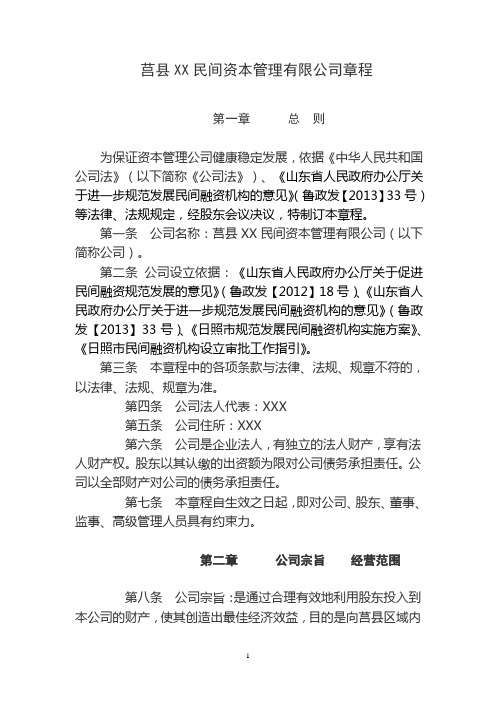 XX民间资本管理有限公司章程
