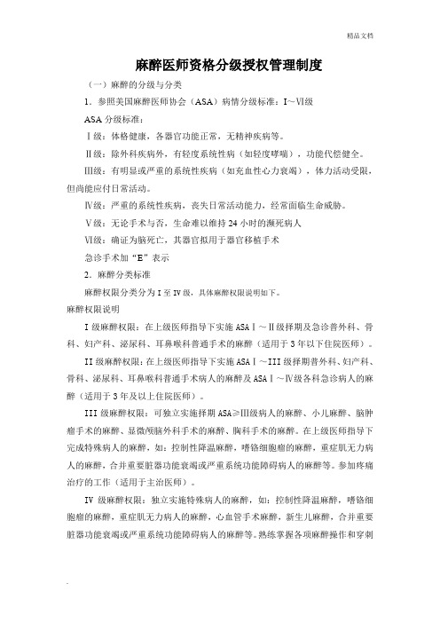 麻醉分级授权管理制度