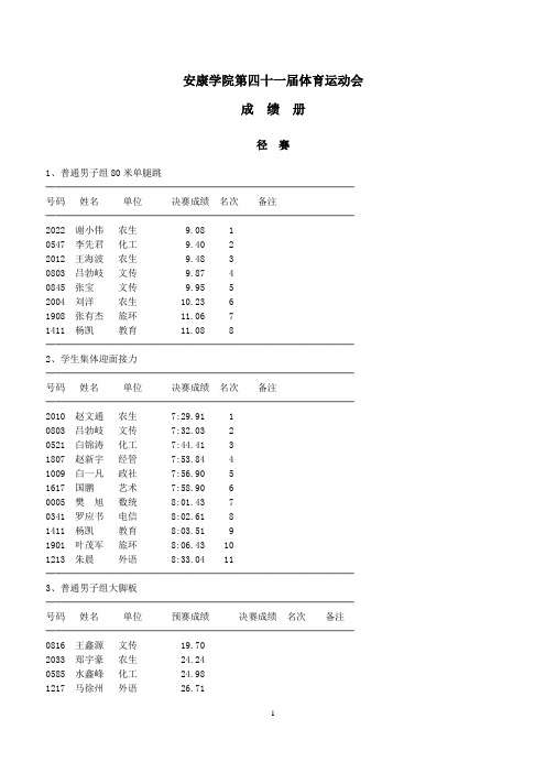 第四十一届运动会成绩册