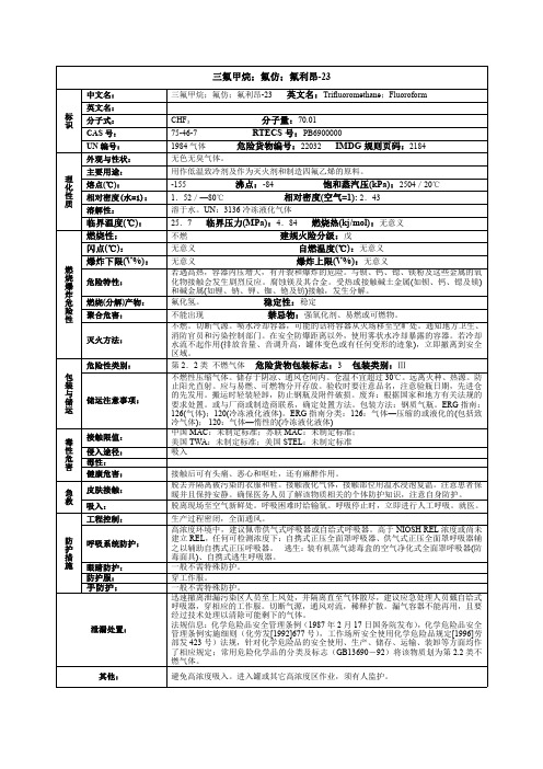 三氟甲烷;氟仿;氟利昂-23化学品安全技术说明书MSDS