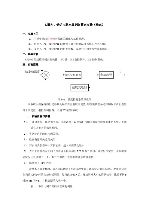 实验六、锅炉内胆水温PID整定实验(动态)