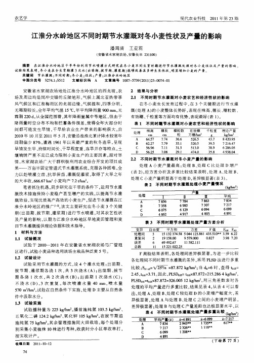 江淮分水岭地区不同时期节水灌溉对冬小麦性状及产量的影响