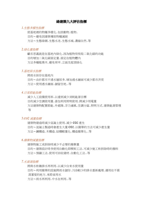 绿建筑九大评价指标