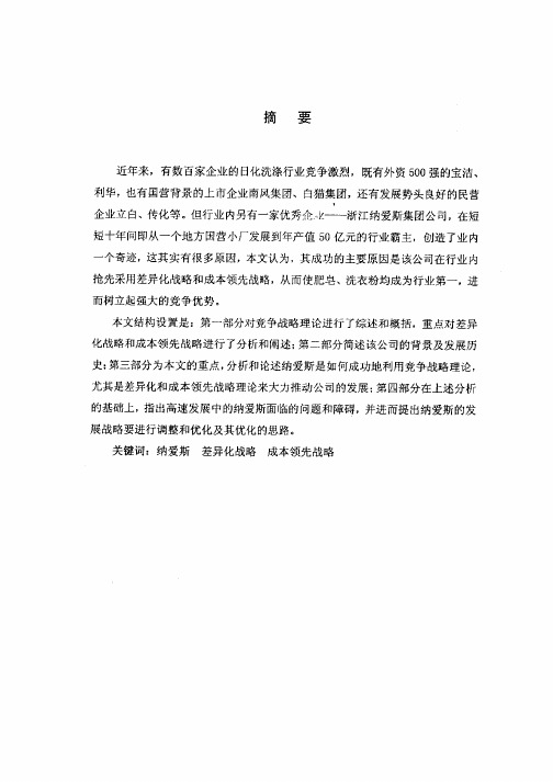 纳爱斯公司竞争战略研究