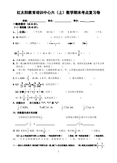 六年级数学上册期末复习卷或题库