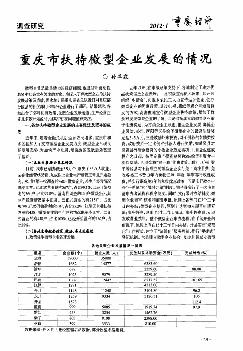 重庆市扶持微型企业发展的情况