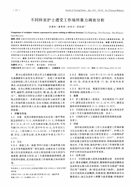 不同科室护士遭受工作场所暴力调查分析