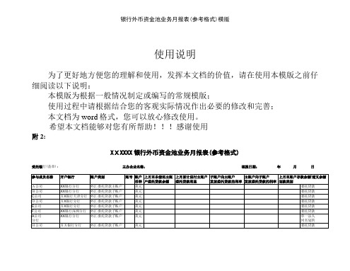 银行外币资金池业务月报表(参考格式)模版