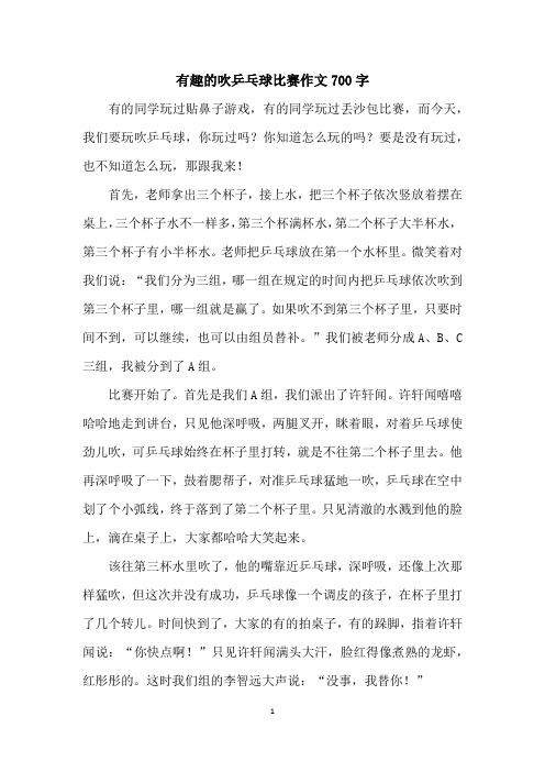 有趣的吹乒乓球比赛作文700字