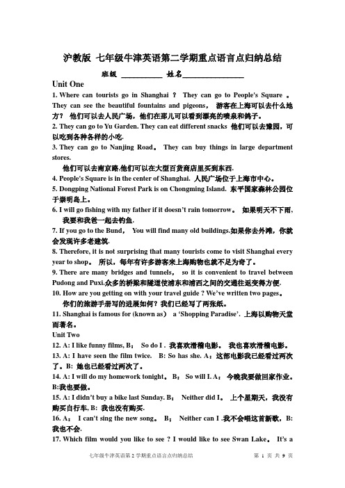 沪教版牛津英语七年级下学期总结【范本模板】