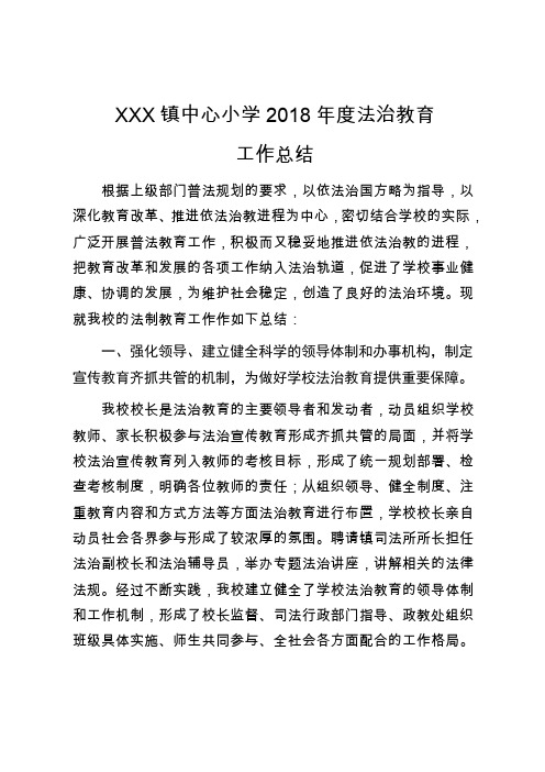 XXX中心小学2019年度法治教育工作总结