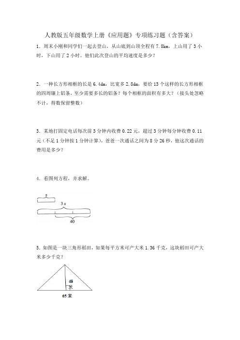 人教版五年级数学上册《应用题》专项练习题(含答案)