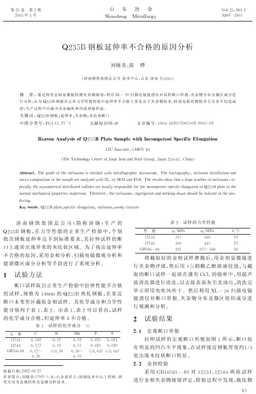 Q235B钢板延伸率不合格的原因分析