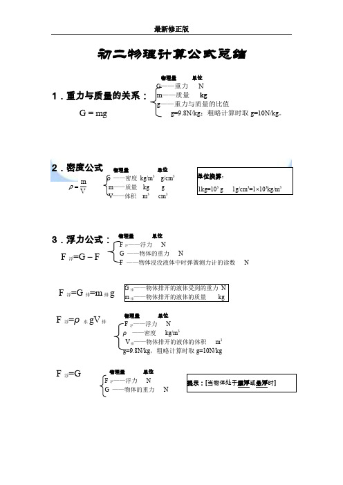 初二物理下册所有的公式