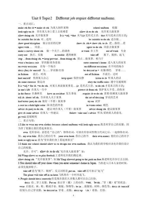 仁爱版八年级下Unit 8 Topic2知识点修改版