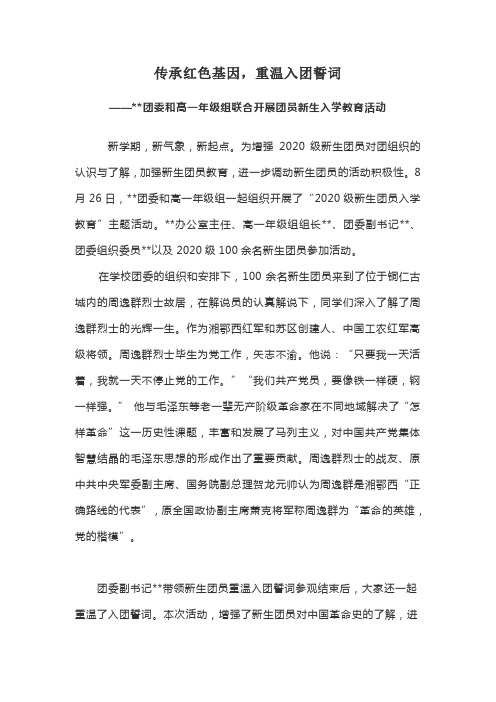 团员新生入学教育活动简报