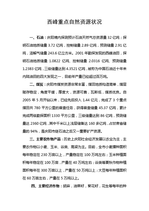 西峰重点自然资源