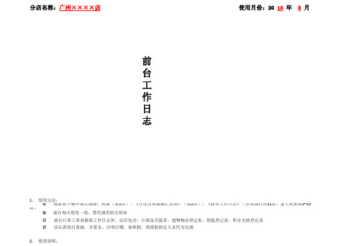 7天连锁酒店培训课件：前台工作日志(填写样表)