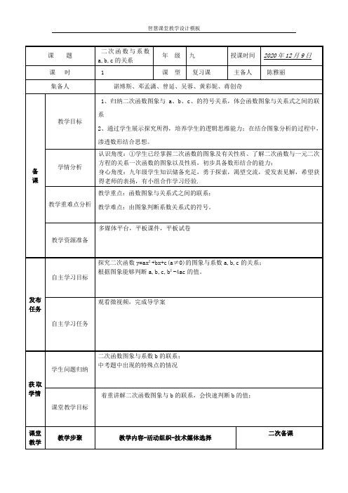 二次函数的图象与系数a,b,c的关系(教案 教学设计)