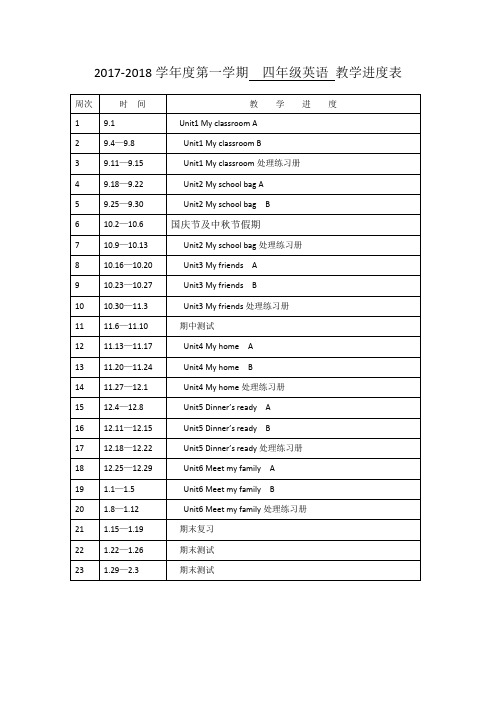 2017-2018学年度小学英语教学进度表