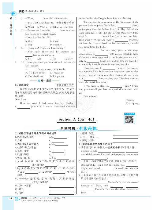 20版初中英语《金榜学案》九全人教：Unit 2 SectionA(3a-4c)