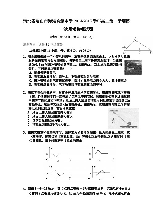 河北省唐山市海港高级中学2014-2015学年高二第一学期第一次月考物理试题