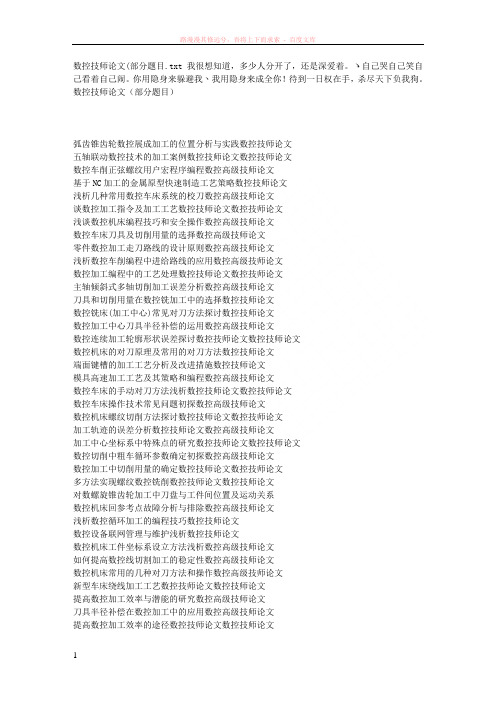 数控技师论文(部分题目