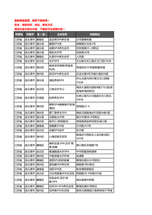 新版江苏省连云港市SPA企业公司商家户名录单联系方式地址大全69家