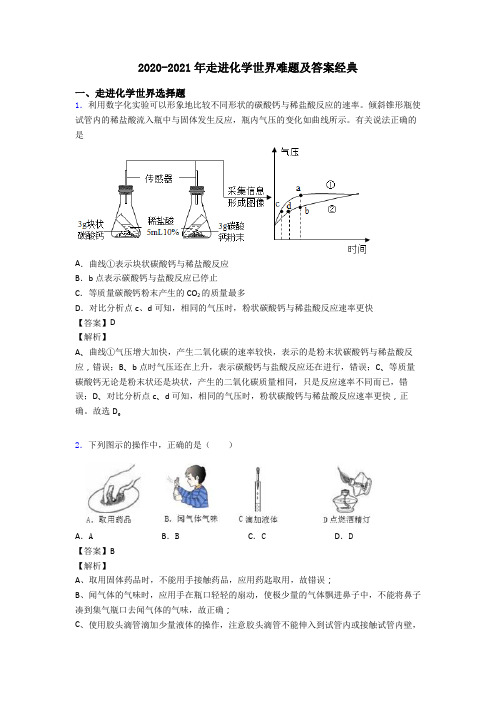 2020-2021年走进化学世界难题及答案经典