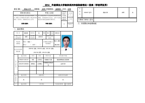 单位(章)烟台大学现职称讲师申报职称副教授方