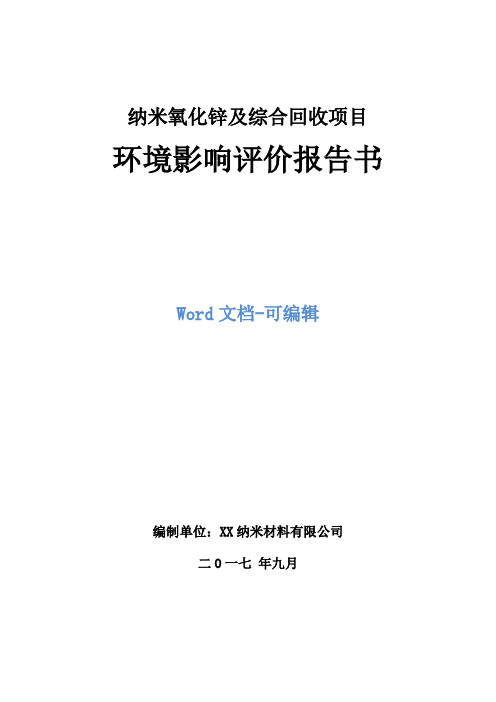 纳米氧化锌及综合回收项目环境影响评价报告书