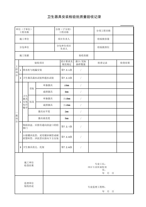 卫生器具安装检验批