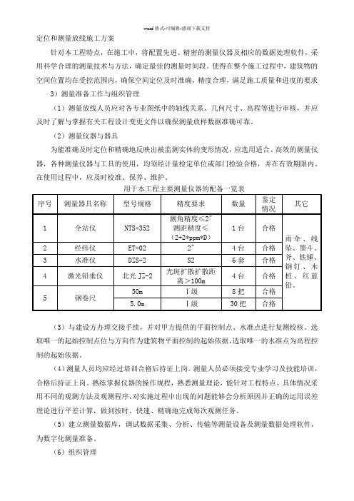 定位和测量放线施工方案