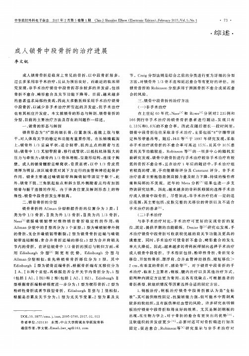 成人锁骨中段骨折的治疗进展