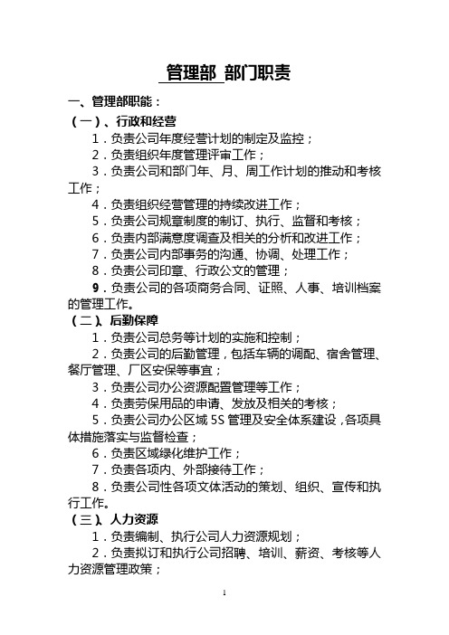 管理部职能职责文件(标准版)